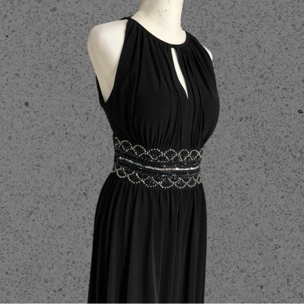 Beaded halter black formal dress